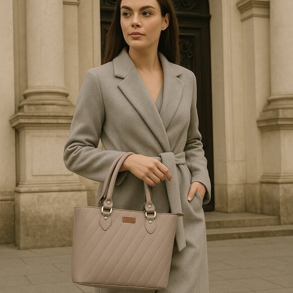 Top-Handle Tote Bag – Vegan Leather Women's Mauve Satchel Purse or Shoulder Bag - Picture 2 of 11